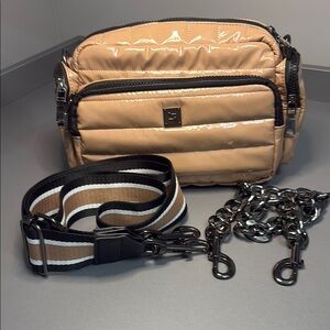 THINK ROYLN Tan and Black Quilted Crossbody Bag